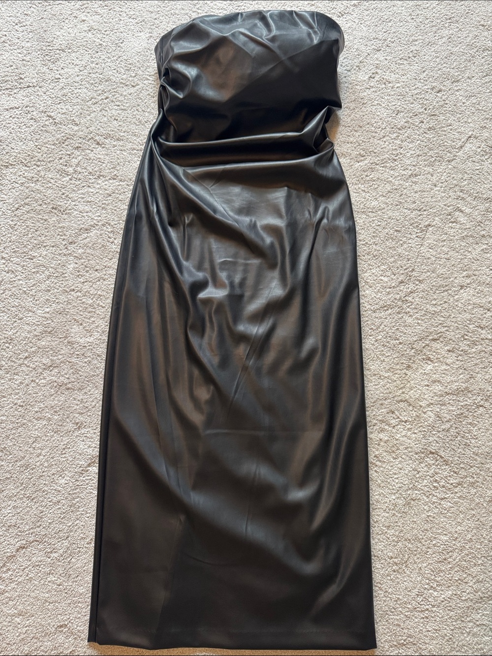 Worthington Strapless Black Faux Leather Midi Dress